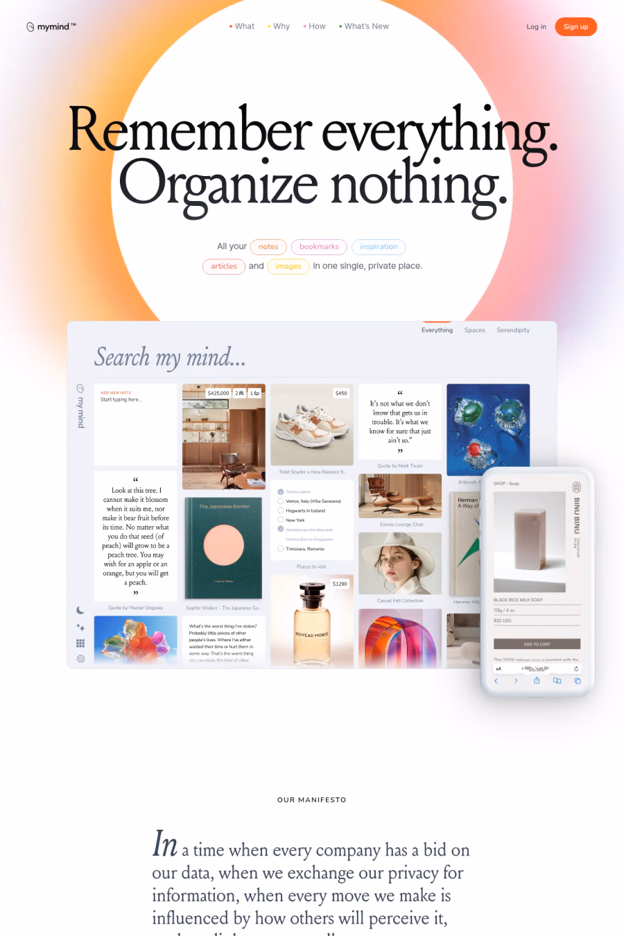 Mymind website screenshot