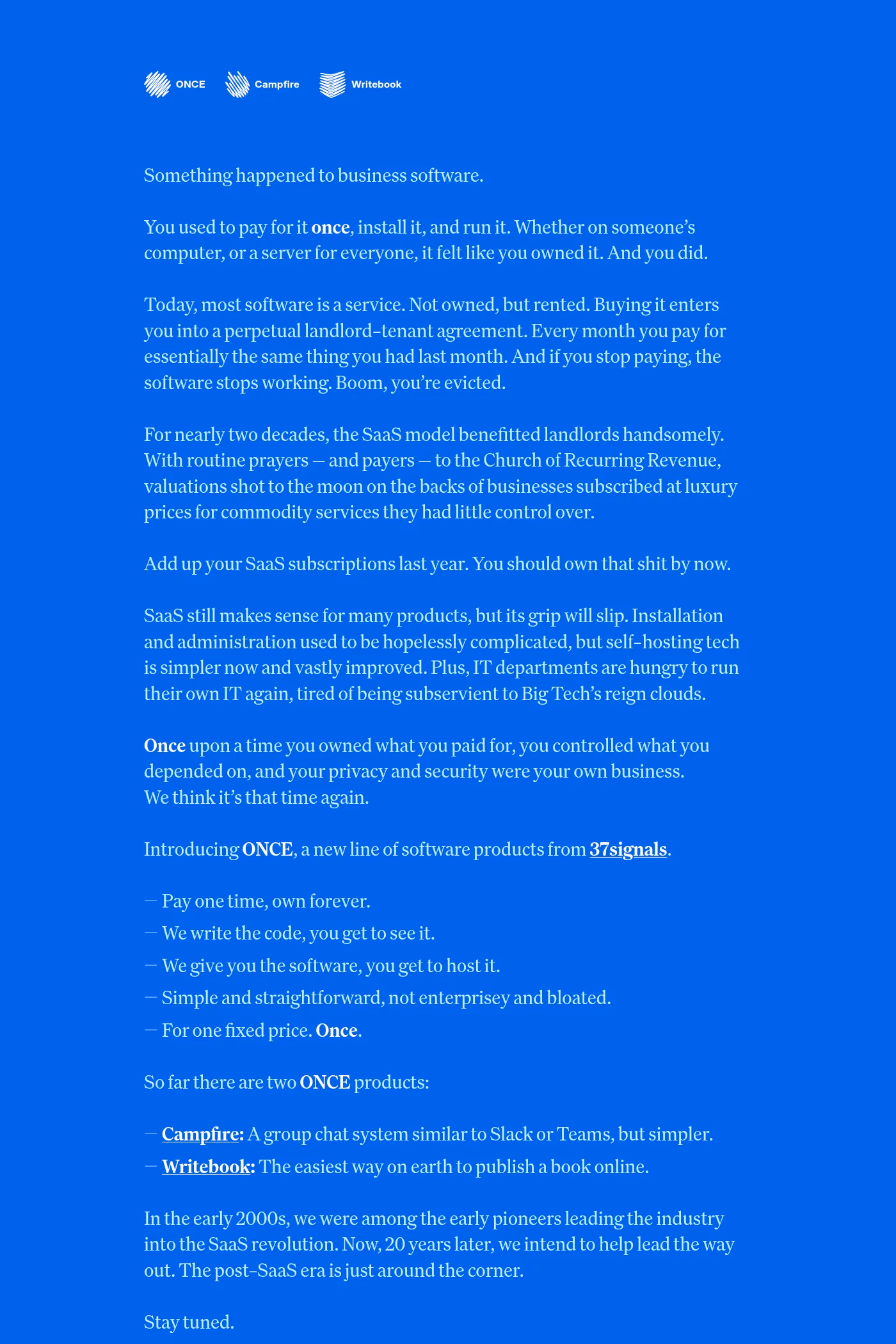 ONCE website screenshot