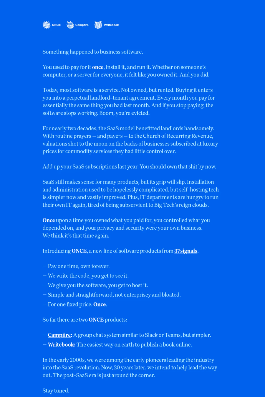 ONCE website screenshot