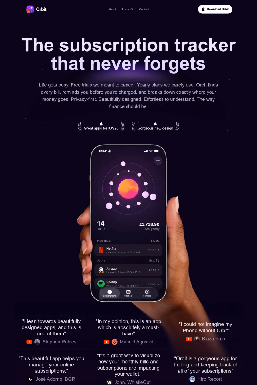 Orbit website screenshot