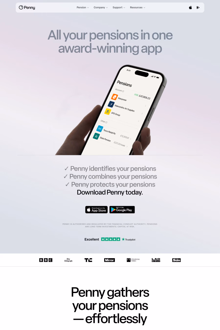 Penny Pension website screenshot