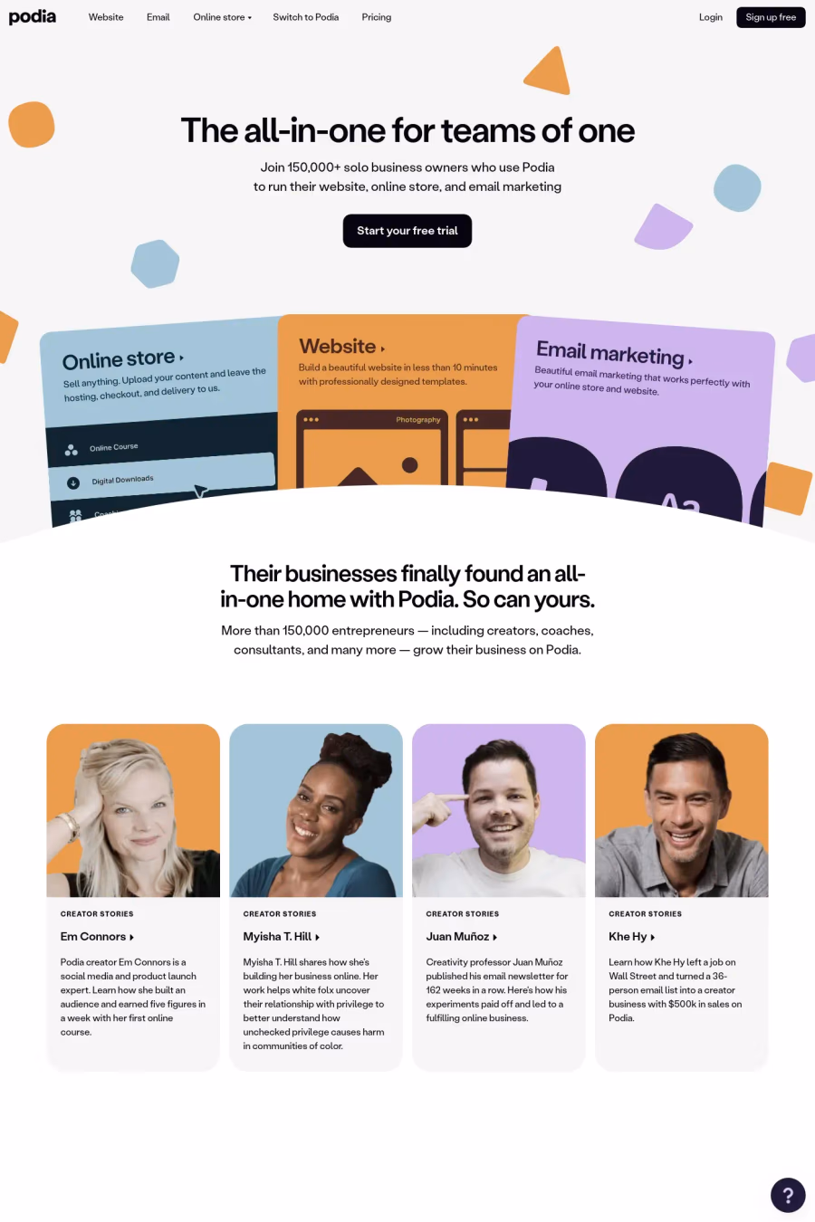 Podia website screenshot