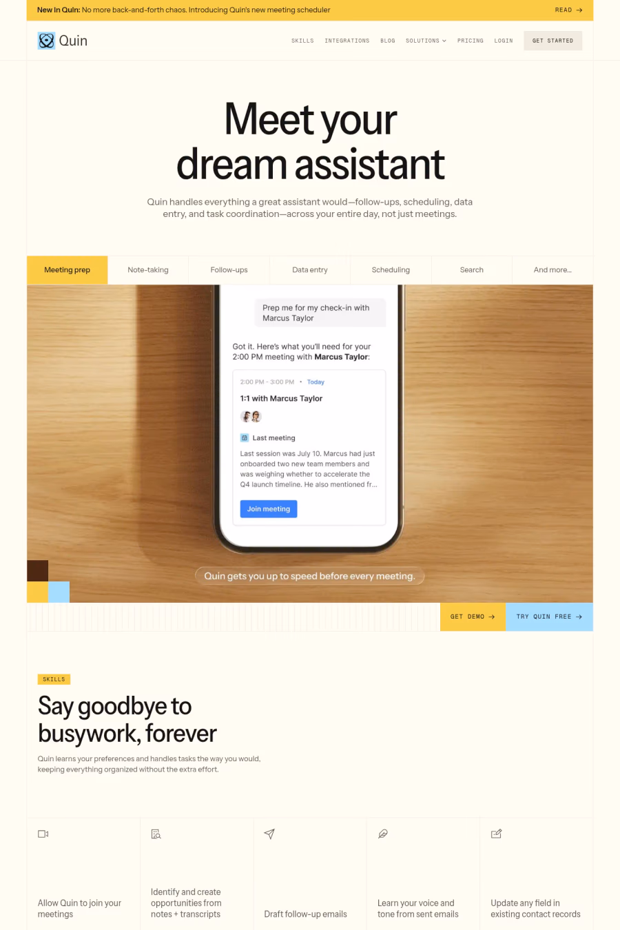 Quin website screenshot