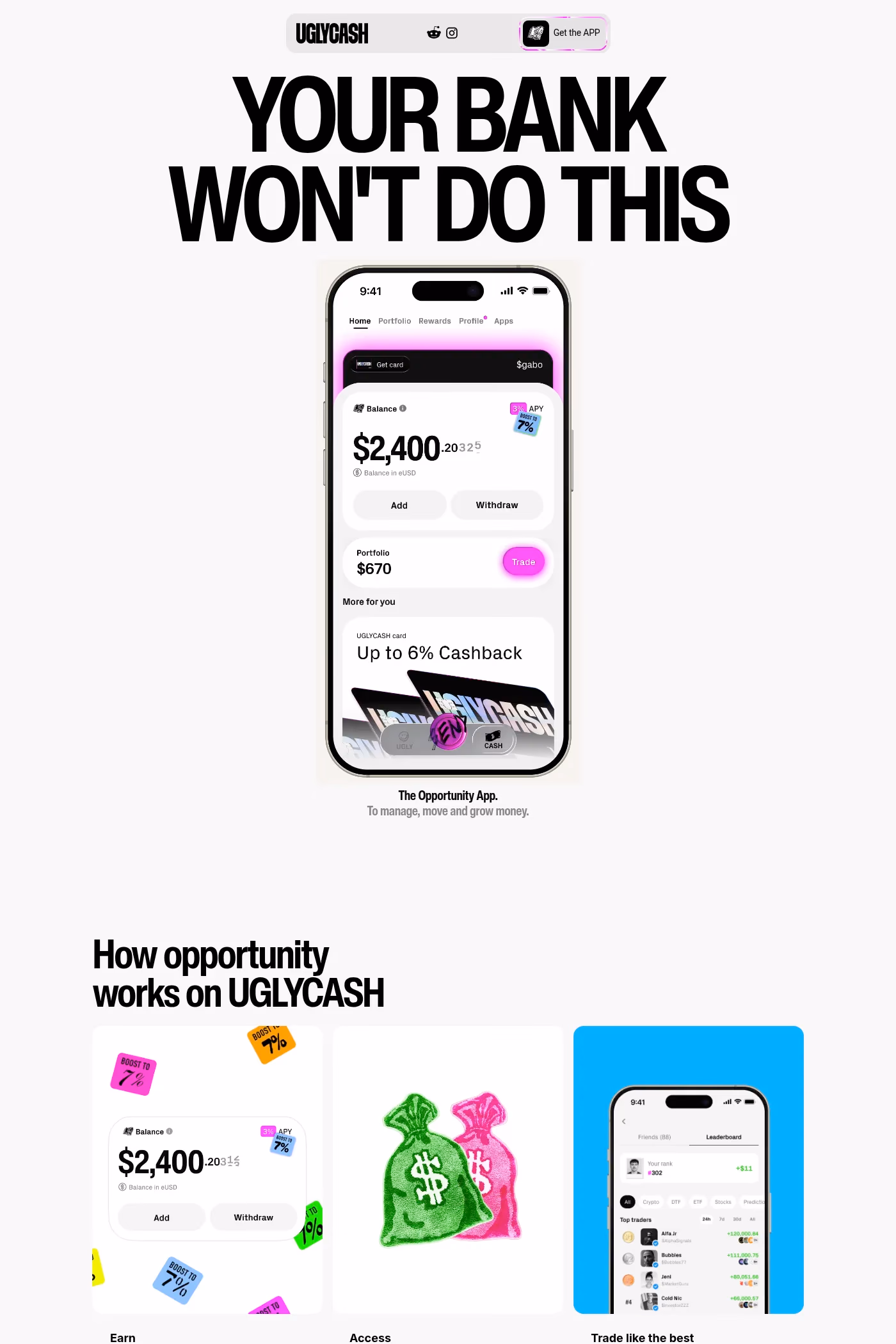 UGLYCASH website screenshot