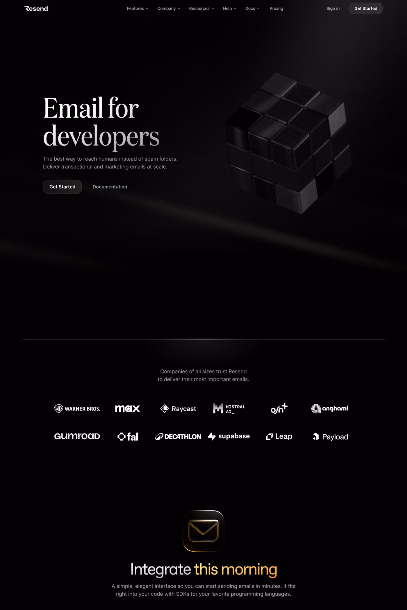 Resend website screenshot