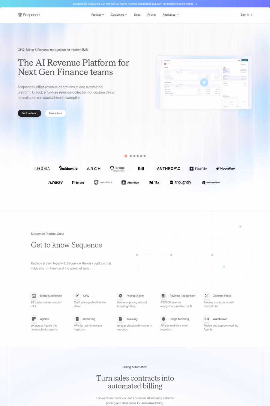 Sequence website screenshot