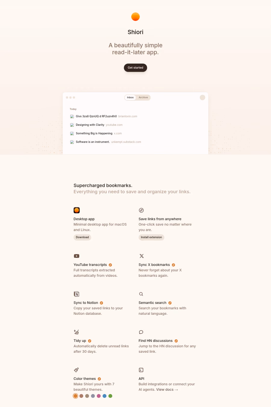 Shiori website screenshot