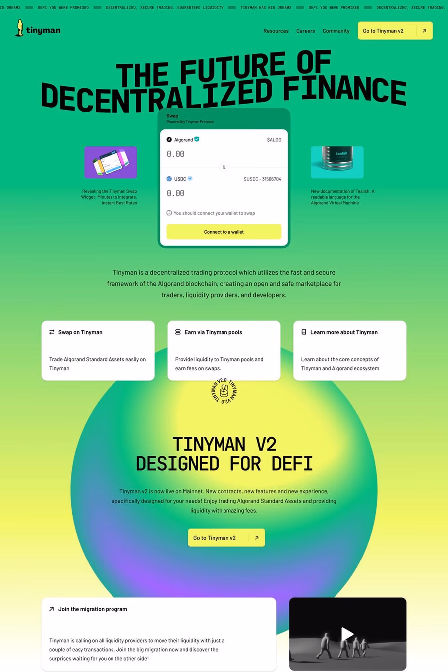 Tinyman website screenshot