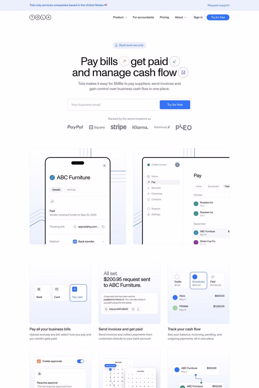 Tola website screenshot