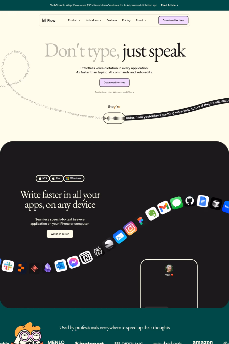 Wispr Flow website screenshot
